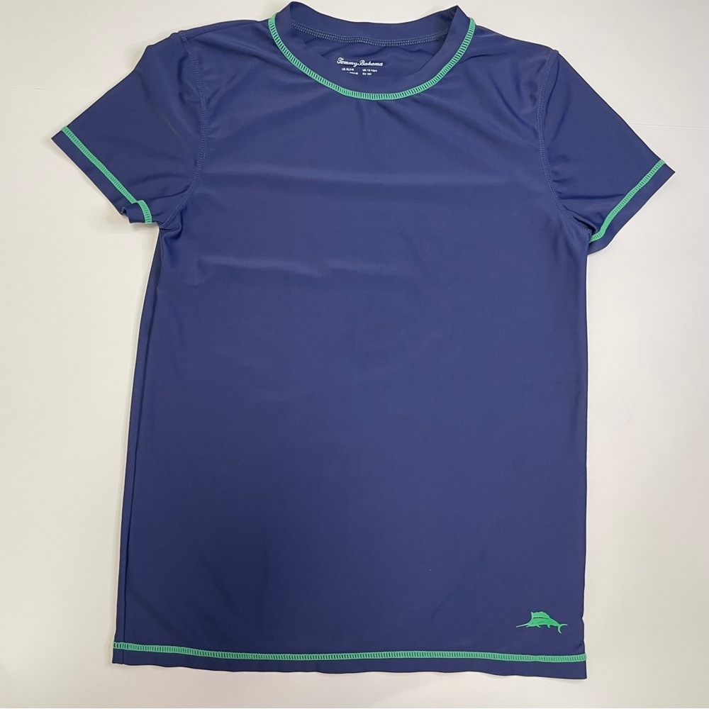 Tommy Bahama Youth Swim Rash Guard Navy Green Stitching XL (14) Boy
